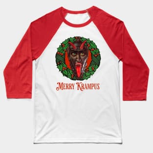 Merry Krampus Funny Goth Christmas Wreath Devil Baseball T-Shirt